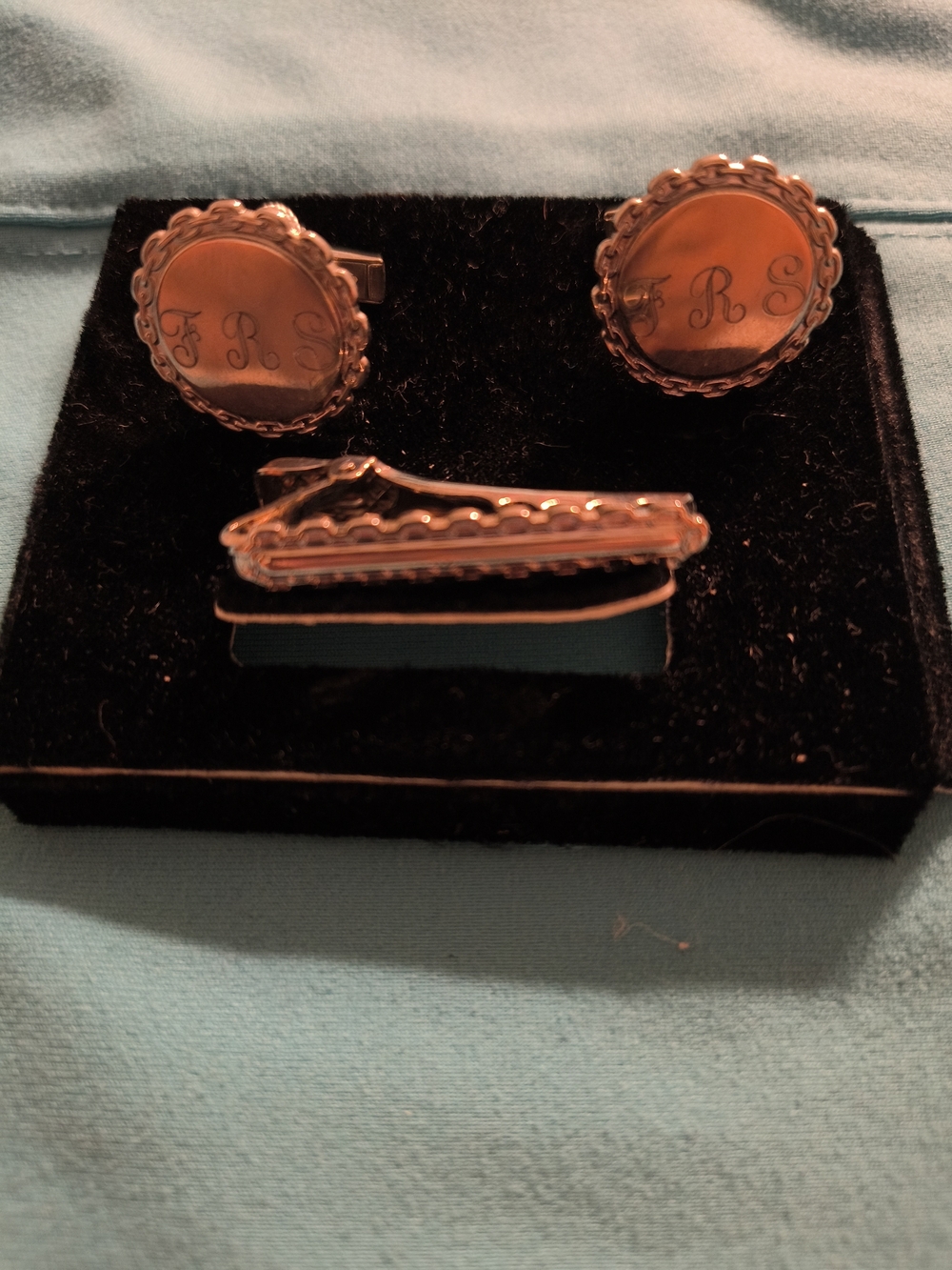 Monogrammed Gold Cufflinks and Tie Clip Set - Classic Men's Accessories